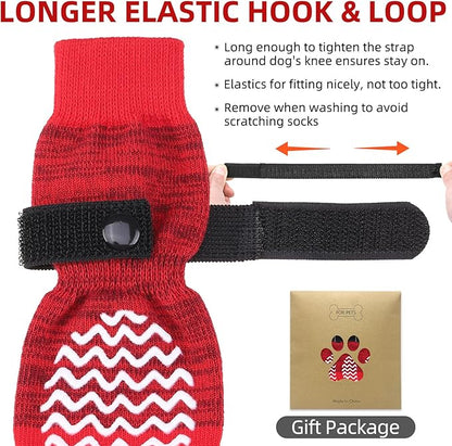 PUPTECK Anti Slip Dog Socks 2 Pairs with Double Grippers for Hardwood Floors