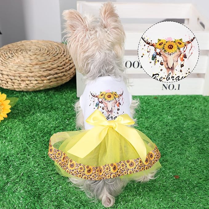 Dog Clothes Summer Sunflower Lace Dog Dress