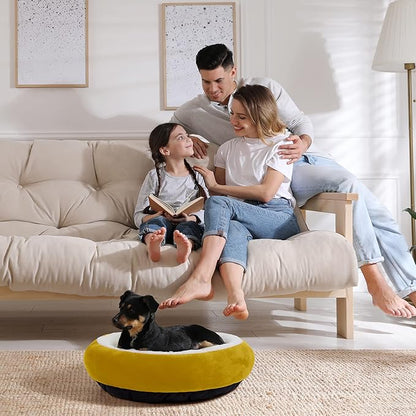 Love's cabin Yellow Round Donut Cat Bed 20x20in, Soft