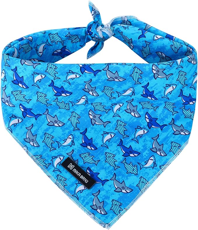 MACA Bates Blue Shark Dog Bandana Triangle Scarf Handkerchief Soft Cotton Cute Adjustable Puppy Bandanas Gift for Small Medium Large XL Pets