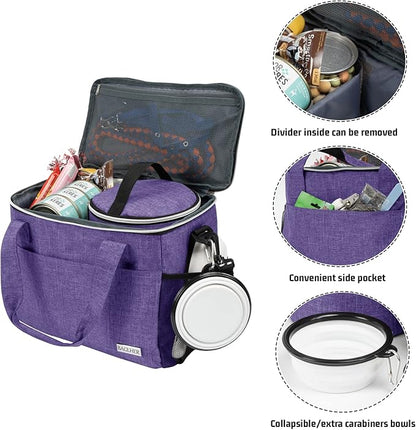 BAGLHER Dog Travel Bag Backpack Pet Supplies Backpack Pet Accessories Storage Bag 5-Piece Set with Shoulder Strap 2 Lined Pet Food Containers 4 Foldable Feeding Bowls Essential Kit for Pet Travel