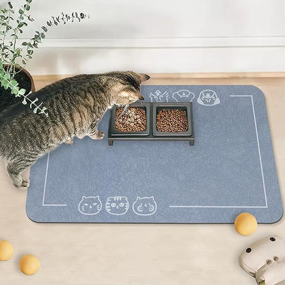 YCT Cat Pet Food Mat, Cat Feeding Mat, Non-Slip Bottom Absorbent Pet Mat, Quick Dry Dog Cat & Dog Food Mat, Pet Supplies Mat, 16.9"x24" Navy Blue