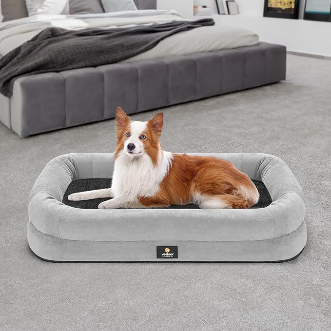Veehoo Orthopedic Dog Bed for Large Dogs 4-Sides Bolster