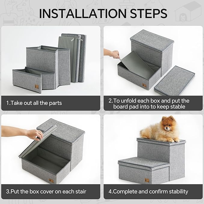 BEDELITE Dog Stairs for Large Dogs 200Lbs with Storage，2 Tiers