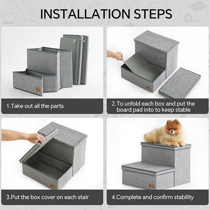 BEDELITE Dog Stairs for Large Dogs 200Lbs with Storage，2 Tiers