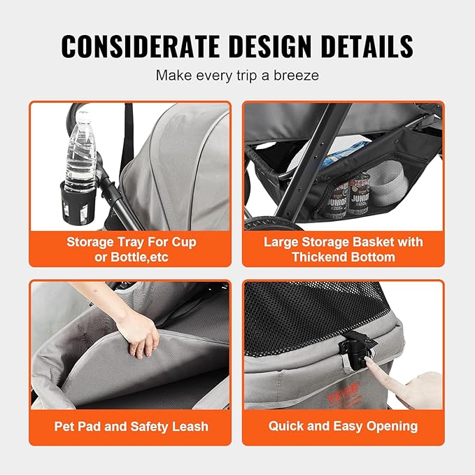 VEVOR Large Pet Stroller for Dogs Cats up to 75lbs 3 Wheels