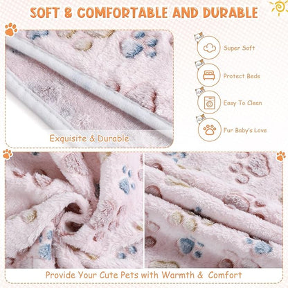 4 Pcs Pet Blanket Dog Puppy Blanket Paw Print Fleece Blanket for Small Medium Pet Dog Cat Warm Soft Sleep Mat Guinea Pig Cage Liners Blanket (Beige Medium(30 x 20.5 Inch))