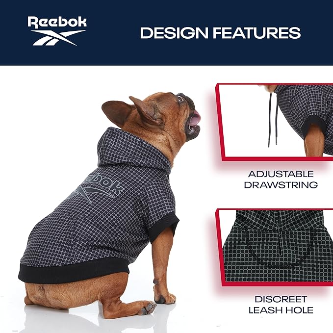 Reebok Dog Hoodie – Fleece Dog Sweater with Leash Hole
