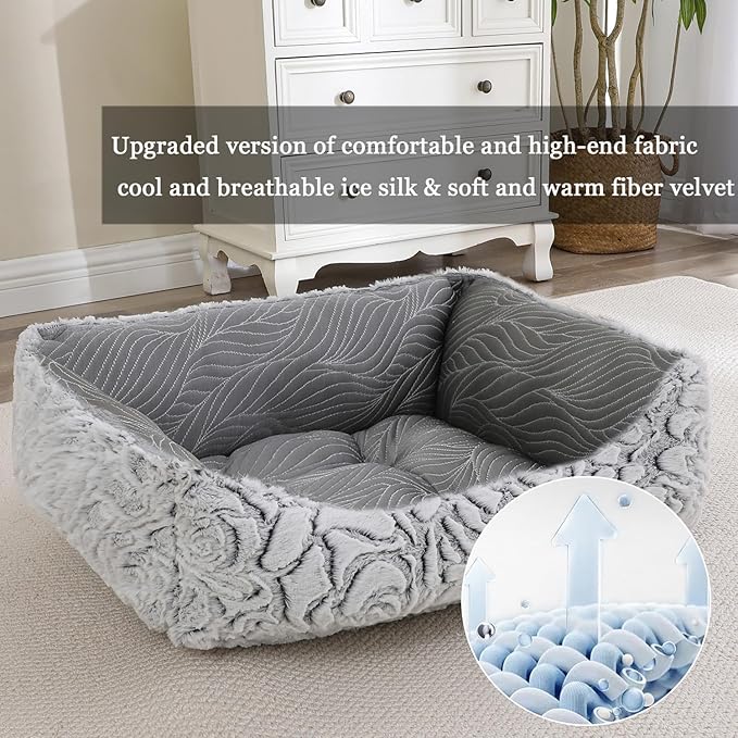 2 in 1 Dog Bed Washable Pet Cooling Beds for Large Medium Small Dogs Cats Orthopedic Reversible Washable Sofa Rectangle Durable Puppy Cuddler Soft Calming Sleeping Bed