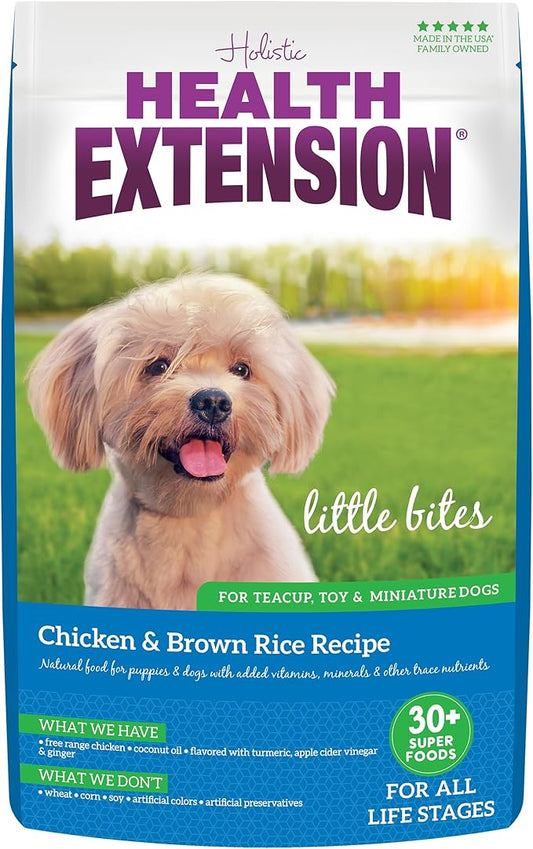 Health Extension Little Bites Chicken & Brown Rice Dry Dog Food (18 lb / 8.1 Kg) - Natural with Probiotics and Superfoods for Teacup, Toy & Small Breeds