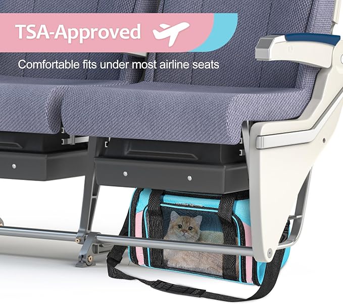 Cat Dog Carrier Up to 15 Lbs TSA Airline Approved Pet Carrier for Small Medium Cats Puppies Dog Carriers for Small Dogs Collapsible Soft Sided Cat Travel Carrier - Blue&Pink 15.7"x10.2"x10.2"