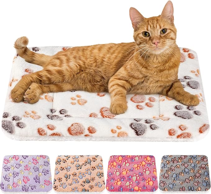 5 Pcs Guinea Pig Bed Mat Cute Cats Paw Print Blanket Bed for Small Animal Winter Soft Plush Bunny Dog Cat Bed Thickened Washable Reversible Fleece Crate Bed Mat Hamster Bedding (21 x 14 Inch)