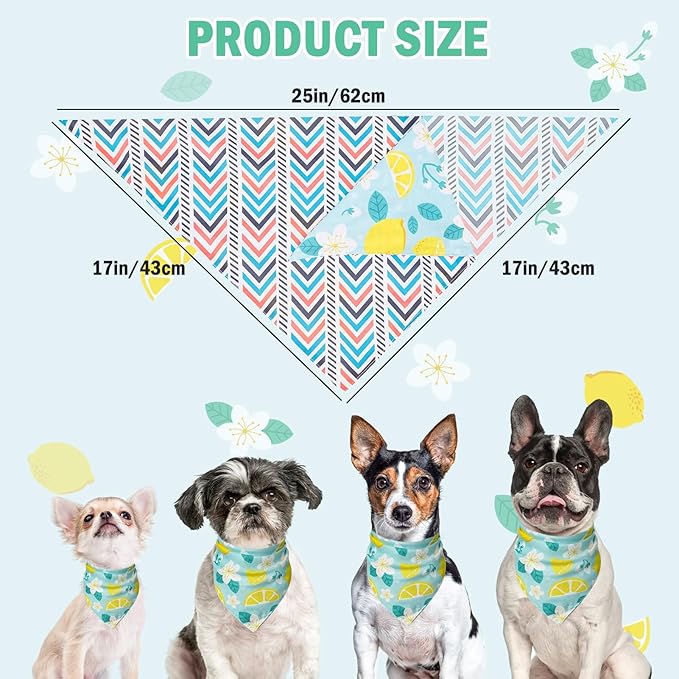SCENEREAL Summer Dog Bandanas Bulk 4 Pack for Small Medium Large Dogs