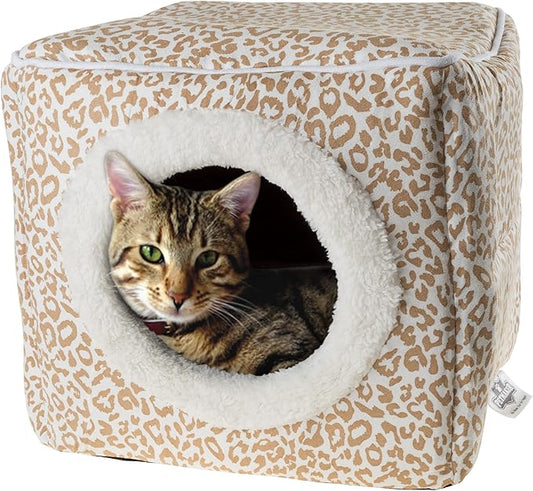 Cat Pet Bed Cave- Indoor Enclosed Covered Cavern/House for Cats Kittens and Small Pets with Removable Cushion Pad by PETMAKER 13x12x12
