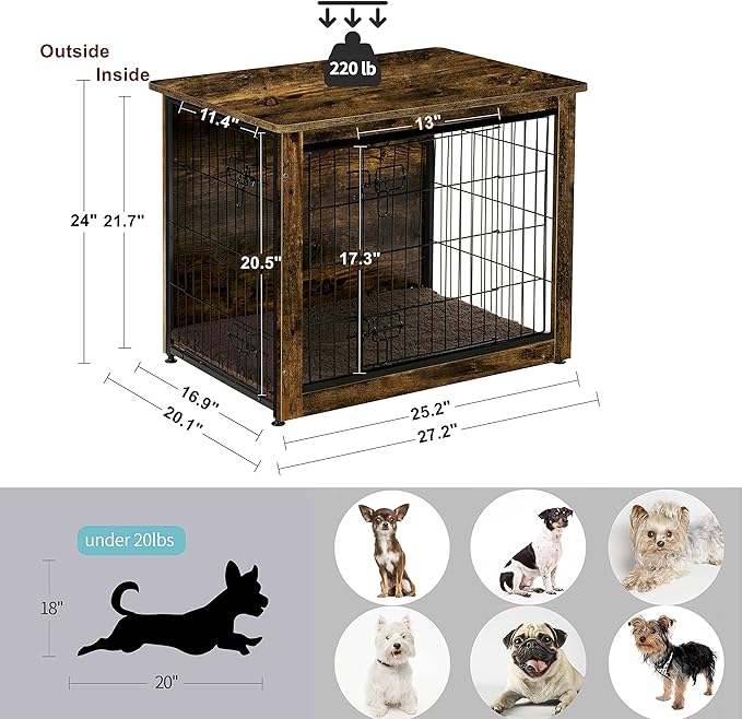 DWANTON Dog Crate Furniture with Cushion 27.2" L,