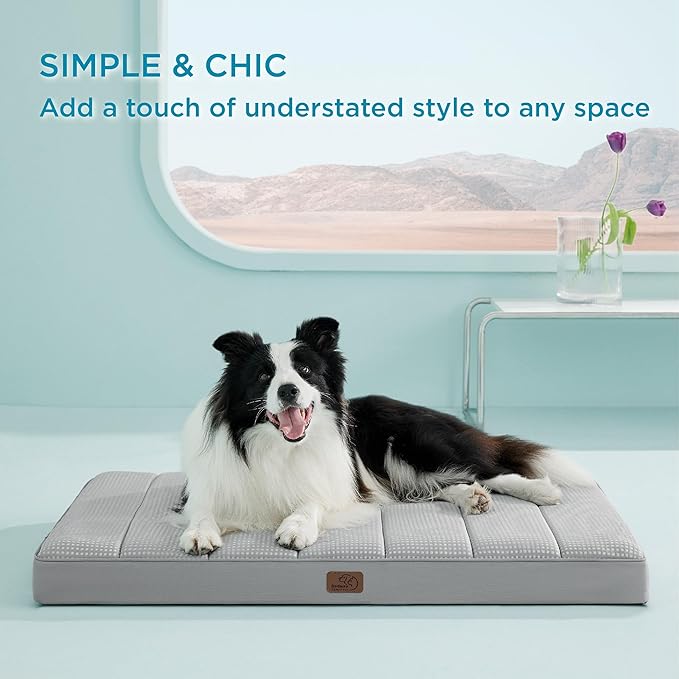 Bedsure Cooling Gel Foam Dog Bed for Large Dogs Cover(41"x29", Grey)