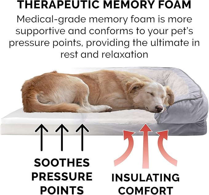 Furhaven Memory Foam Dog Bed for Medium/Small Dogs w/ Removable Bolsters & Washable Cover 35 lbs