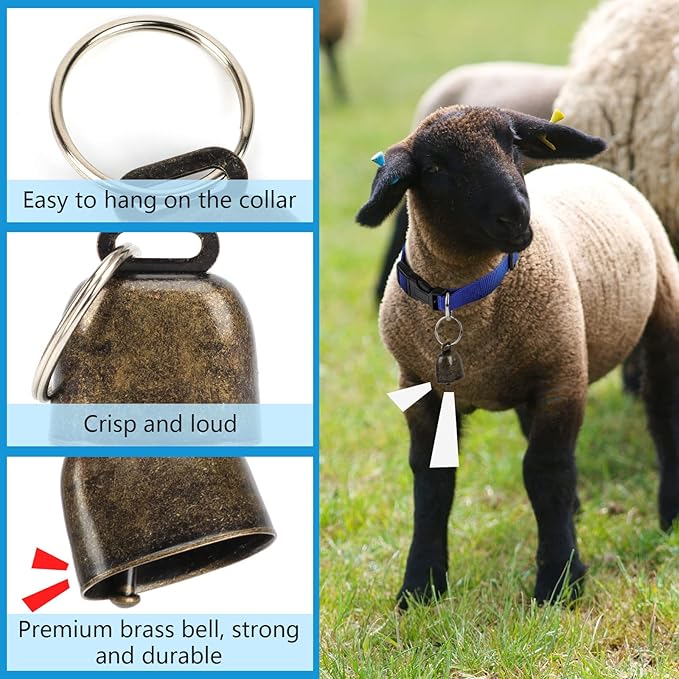 8 Pack Goat Collar with Bell, Adjustable Sheep Collars Set with Quick Release Buckle Durable Nylon Anti-Lost Grazing Pet Collar with Copper Bell for Goat Sheep Horse Cow