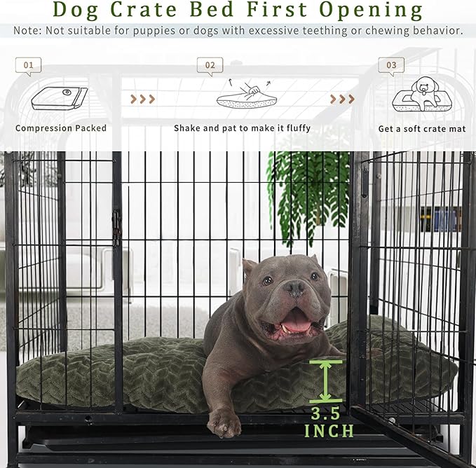 36 inch Dog Crate Bed for Large or Medium Dog Machine Washable,Dog Crate Bed 36 x 24 Extra Soft Anti Anxiety Crates Pad fit Kennel or Cage,Clearance Non Slip Bottom Comfy Pet Pillow Up to 50 lbs,Olive