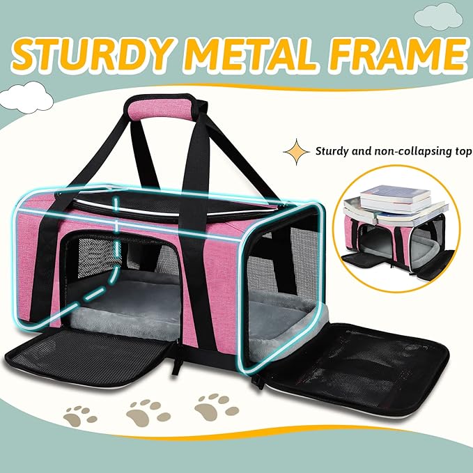 Petskd Pet Carrier 17x12x8.5 JetBlue Allegiant Airline Approved,Pet Travel Carrier Bag for Small Cats and Dogs, Soft Dog Carrier for 1-13 LBS Pets,Dog Cat Carrier with Safety Lock Zipper(Pink)