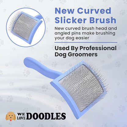 We Love Doodles Grooming Curved Slicker Brush for Long-Haired Dogs - Poodle, Golden Doodle, and Dematting (Large)