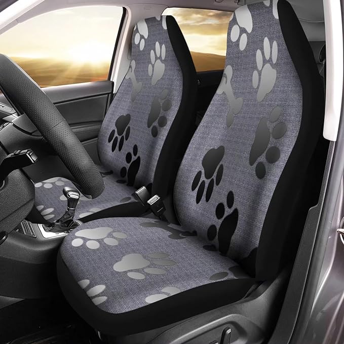 Grey Black Dog Paw Bones Pattern Universal Car Interior Accessories Decoration 2 Pack