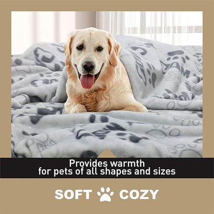 Gowyeg® Dog Blankets for Large Dogs Upgraded, Dog Cat Flannel Blankets Washable, Cute Bone Dog Paw Print Blanket for Bed Cover, Couch, Crate, 80x60 inch