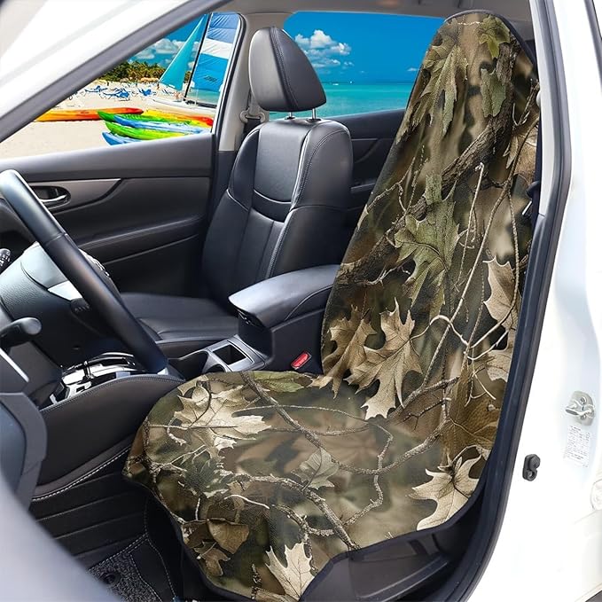 Camo Forest Sweatproof Towel Car Front Seat Cover Non-Slip Bucket Seat Protector Easy to Install Universal Seat Cover for Car
