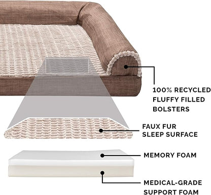 Furhaven Memory Foam Dog Bed for Large/Medium Dogs w/ Removable Bolsters & Washable Cover 55 lbs