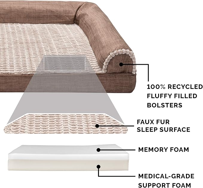 Furhaven Memory Foam Dog Bed for Medium/Small Dogs w/ Removable Bolsters & Washable Cover 35 lbs