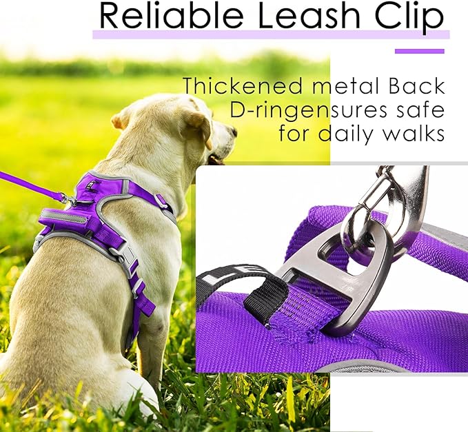 ThinkPet No Pull Harness Breathable Sport Harness with Handle-Dog Harnesses Reflective Adjustable for Medium Large Dogs,Back/Front Clip for Easy Control L Neon Purple