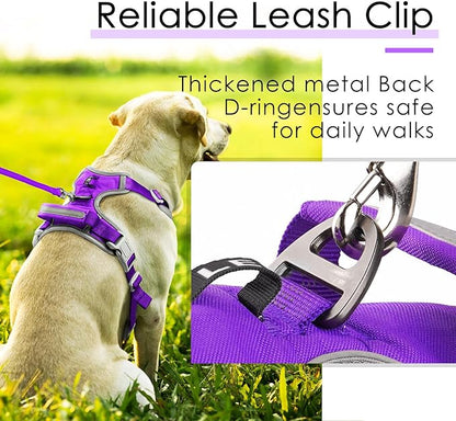 ThinkPet No Pull Harness Breathable Sport Harness with Handle-Dog Harnesses Reflective Adjustable for Medium Large Dogs,Back/Front Clip for Easy Control S Neon Purple