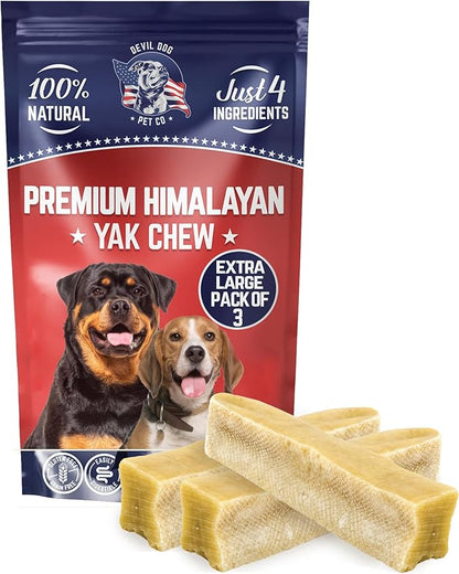 Devil Dog Pet Co. Himalayan Yak Chews – Extra Large 3 Pack, Yak Cheese Dog Chews, 100% Natural & Healthy, Odor Free, Long Lasting, Yak Chew Treats – Premium Yak Milk Dog Chew, Yak Bones for Dogs