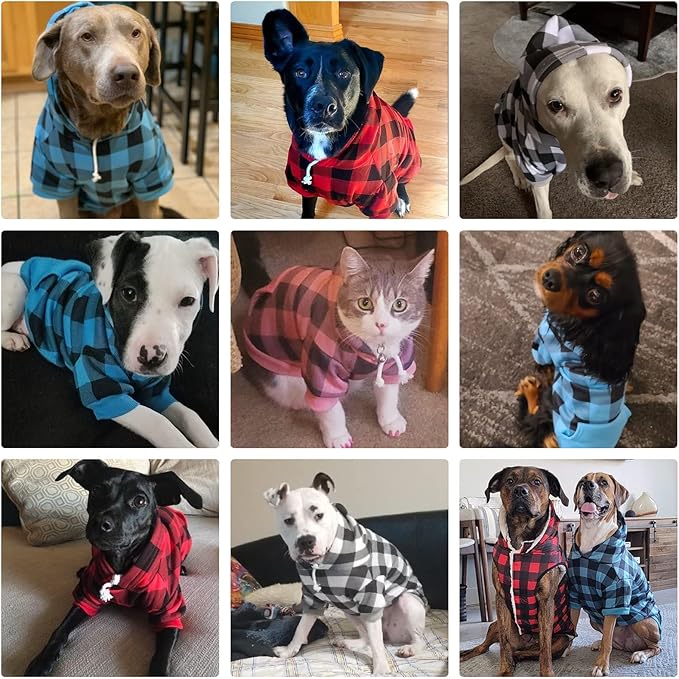 KOOLTAIL Plaid Dog Hoodie Pet Clothes Sweater with Hat and Pocket for Small Medium Large Size Dogs