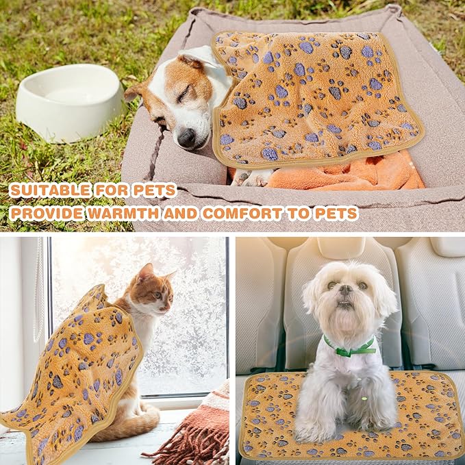 WLLHYF 2 PCS Pet Blanket Flannel Cozy Warm Calming Blanket Paw Print Throw Bed Cover for Cat Dogs Puppy Kitten (23x16 Inch)