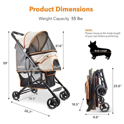 Dog Stroller Pet Stroller Cat Stroller Advanced Portable 1-Hand Quick