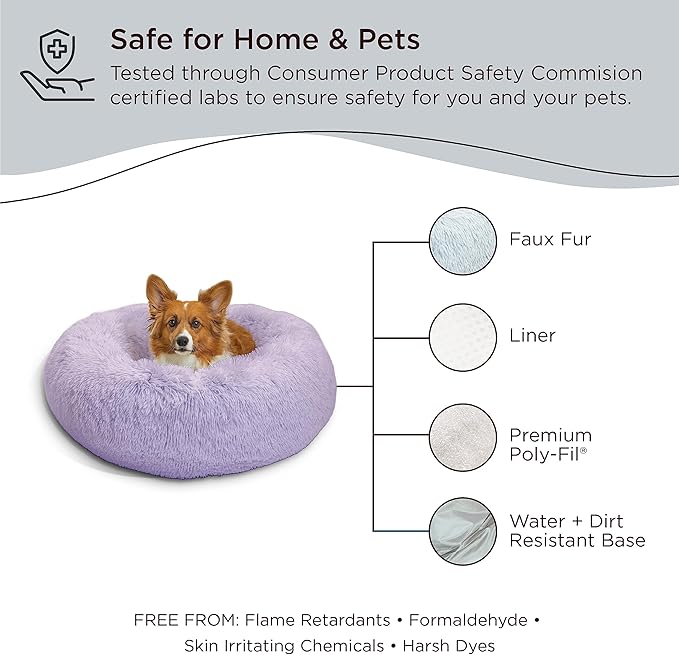 Best Friends by Sheri The Original Calming Donut Cat and Dog Bed in Shag Fur Lavender 30"