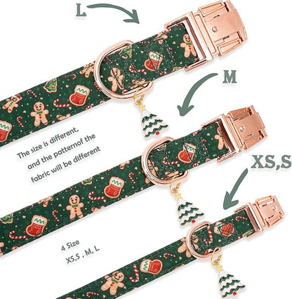 Faygarsle Green Dog Collar Christmas Design with Bow