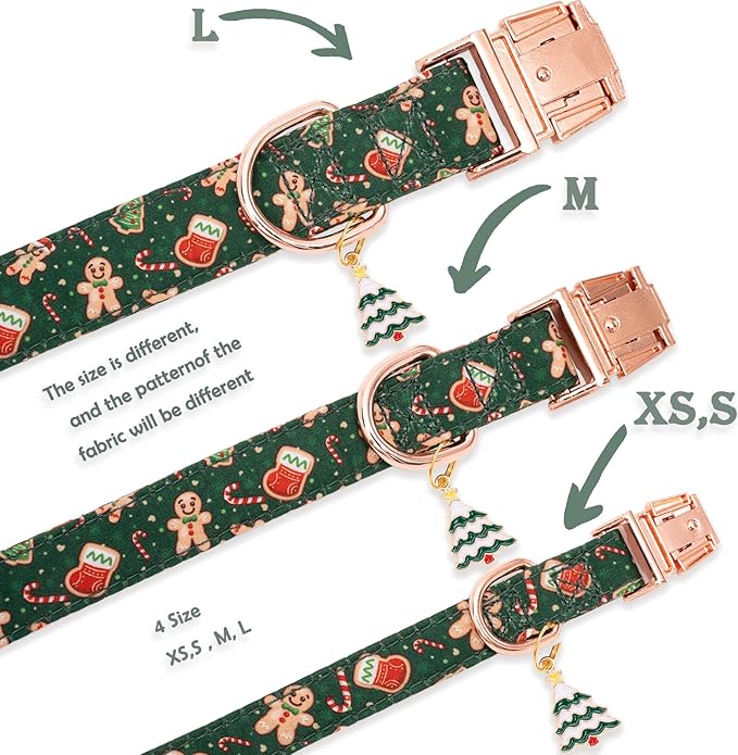 Faygarsle Green Dog Collar Christmas Design with Bow