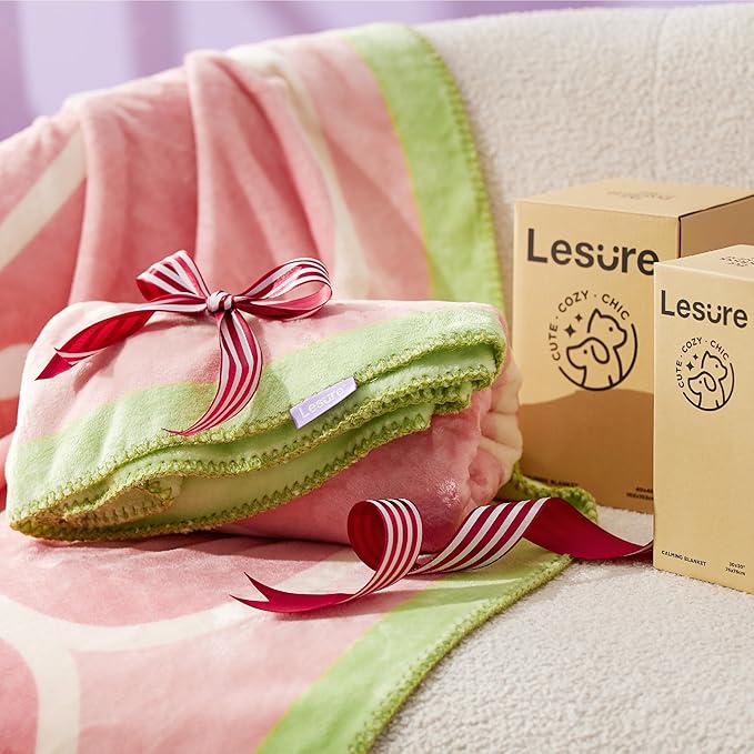 Lesure Dog Blankets for Medium Dogs 350GSM Flannel 40"x40", Pink