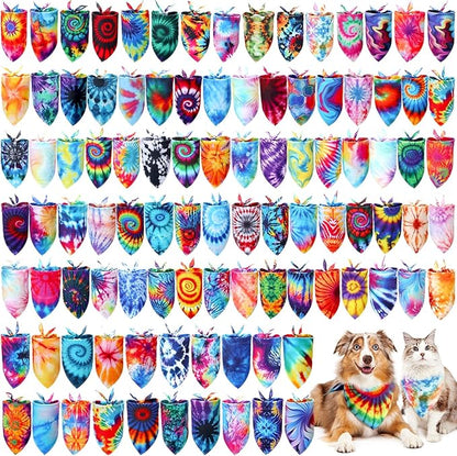 150 Pcs Tie Dye Dog Bandanas Bulk Pet