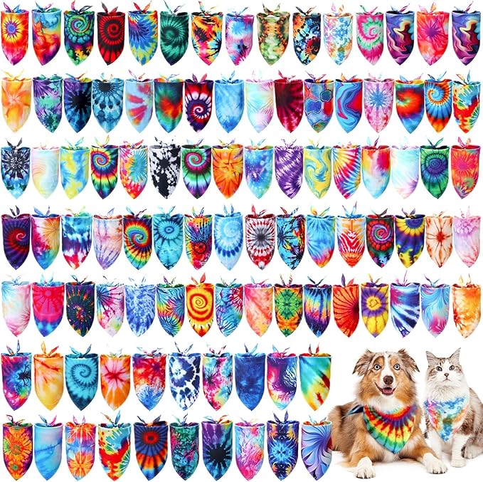 200 Pcs Tie Dye Dog Bandanas Bulk Pet