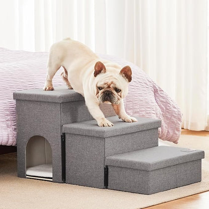 Love's cabin Dog Stairs for Small Medium or Large Dogs with Storage and Condo Couch,3-Step Gray 200 lbs,Solid