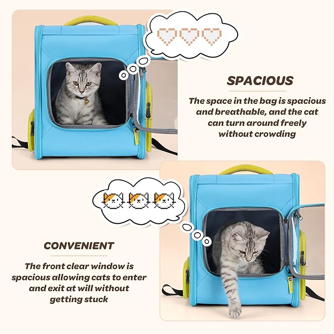 Cat Backpack Breathable Pet Carrier for Cats and Small Dogs, Light Sky Blue