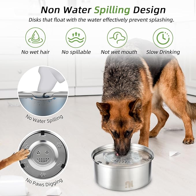 nicelock Dog Water Bowl No Spill, 3L/101oz Stainless Steel No Spill Water Bowl for Dogs, Slow Water Dog Bowl, No Splash Dog Water Bowls