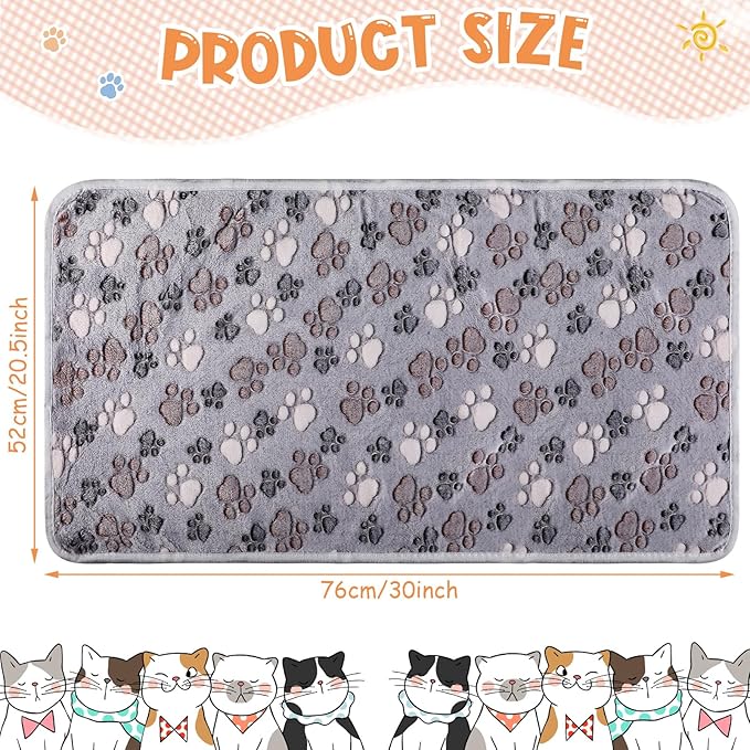 4 Pcs Pet Blanket Dog Puppy Blanket Paw Print Fleece Blanket for Small Medium Pet Dog Cat Warm Soft Sleep Mat Guinea Pig Cage Liners Blanket (Gray Medium(30 x 20.5 Inch))