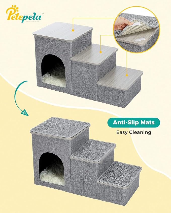 PETEPELA Cat Dog Stairs for Bed 120 lbs] 3-Step to