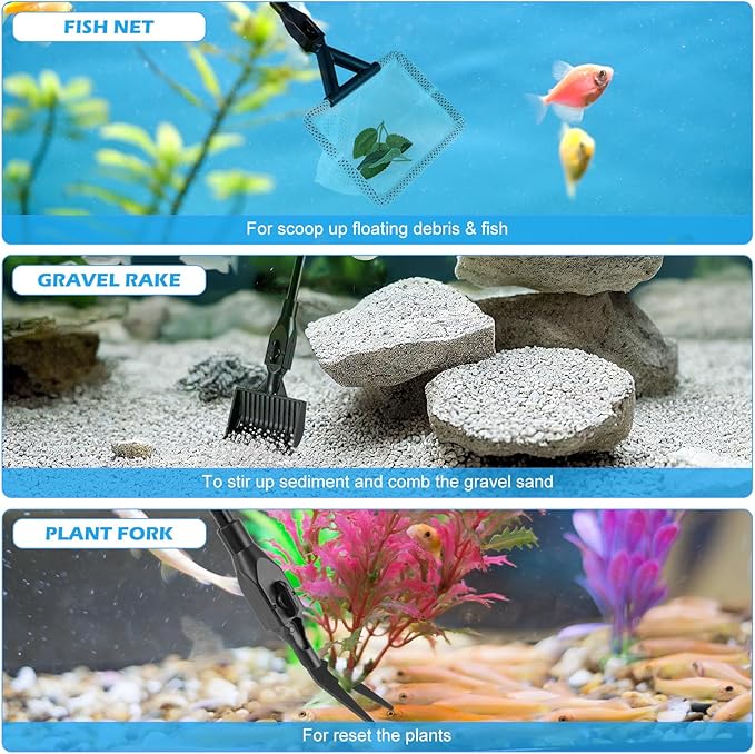 Aquarium Cleaning Tools 7 in 1 Fish Tank Cleaning Kit with Adjustable Telescopic Handle Multipurpose Fish Tank Cleaning