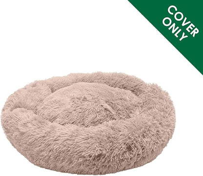 Furhaven Replacement Donut Dog Bed Cover Plush Long Faux Fur Calming Cuddler, Machine Washable - Taupe, Large