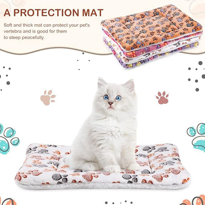 4 Pack Ultra Soft Dog Cat Bed Mat with Cute Prints Reversible Fleece Dog Crate Kennel Pad Cozy Washable Thickened Hamster Guinea Pig Bed Pet Bed Mat for Small Animals (Vivid Color,21 x 14 Inches)